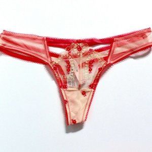 Victoria's Secret Sweetheart Floral Embroidered Lace Sheer Strappy Thong Size L